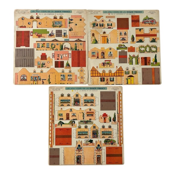 VTG French Paper Village Punch Out Colorful NOS Lot of 3 Editions H. Bouquet - Picture 1 of 15
